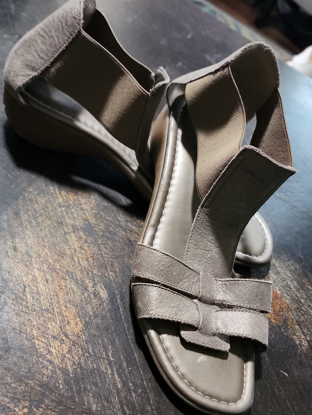 Studio Flexx Women’s Taupe Elastic Strap Wedge Sandals